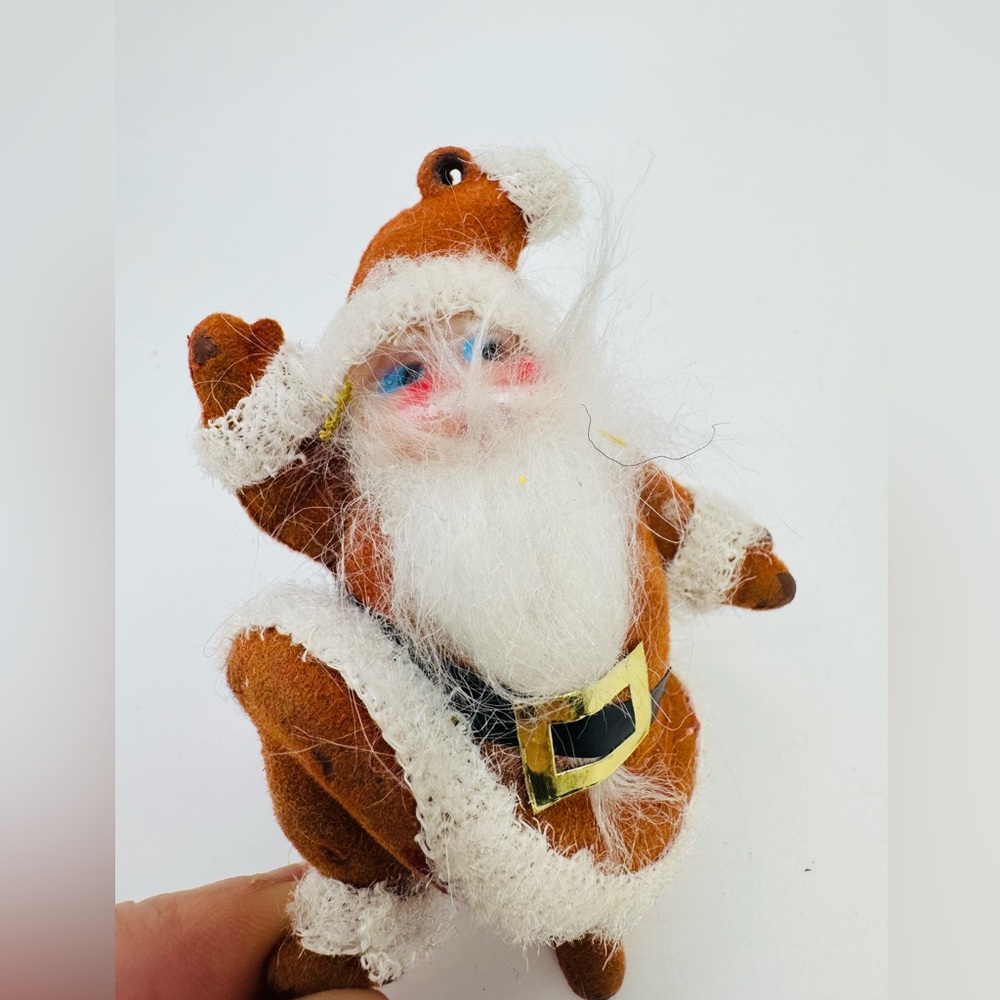 Vintage Christmas Flocked Dancing Santa Ornament Blow Mold
